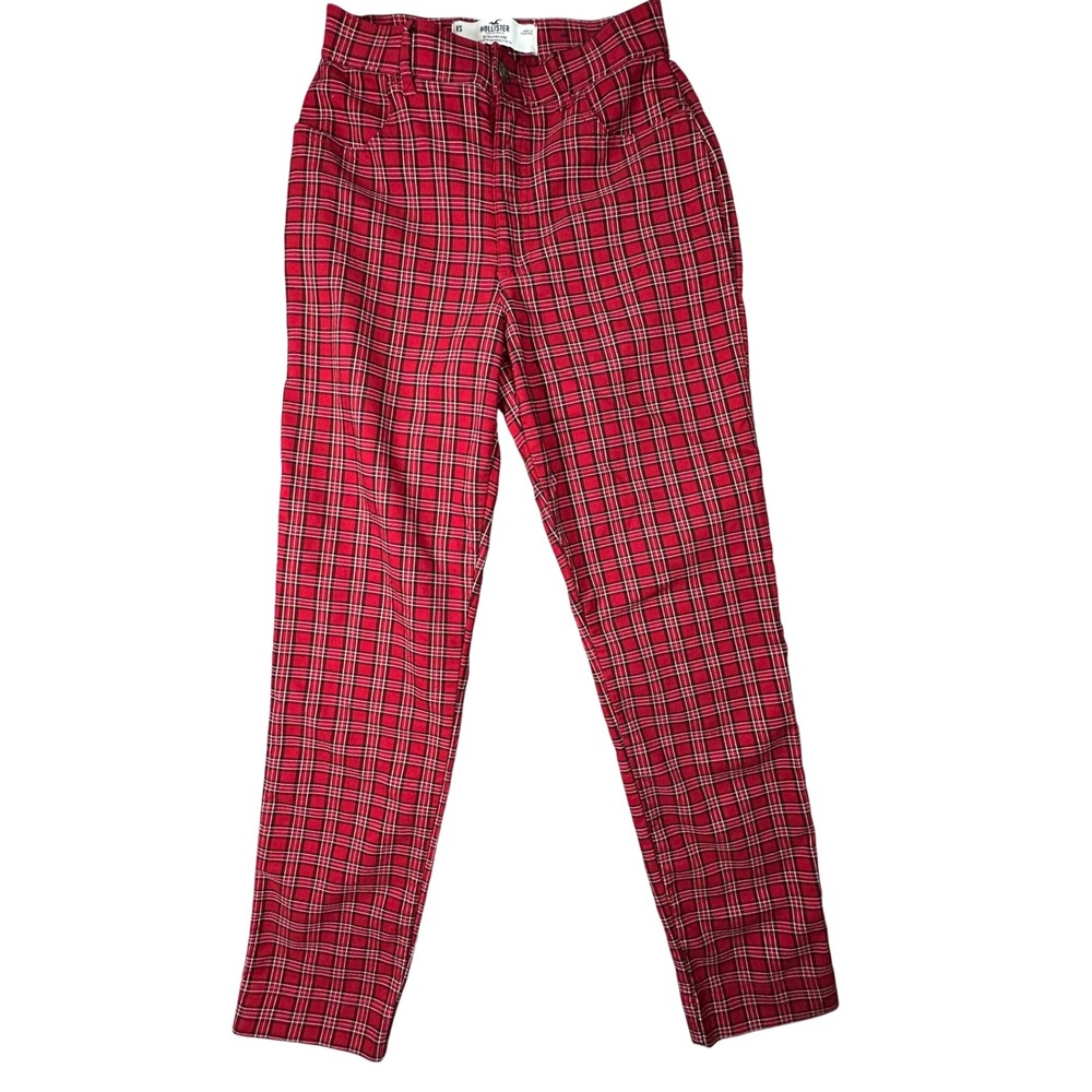 Hollister Red Plaid Ultra High Rise Advanced Stretch Pants XS Dark Academia Red